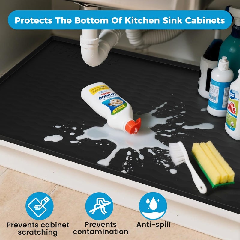 URMONA 19'' x 19'' Waterproof Silicone Under Sink Mat Cabinet and Counter Protector, Shelf Liner for Kitchen and Bathroom, Storage and Organizers, Litter Mat, Pet Cat Puppy Essentials（Black） - Image 4